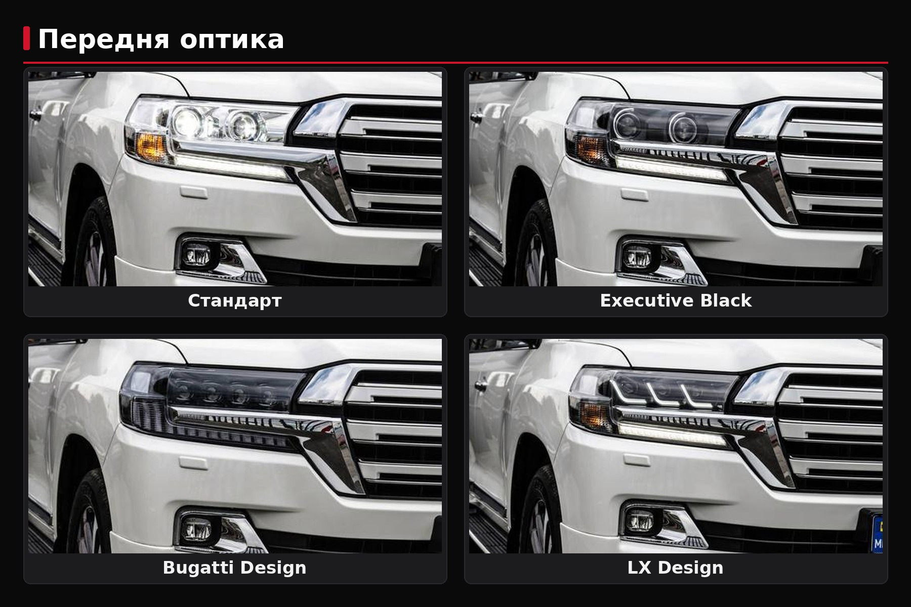 Phares pour restylage LC200 : Standard, Black Edition, Lexus-design ou Bugatti-design — que choisir