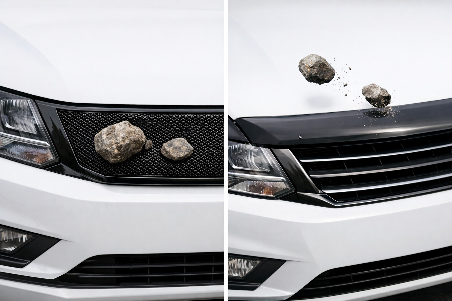 Quelle protection contre les gravillons : grille avec filet ou déflecteur de capot