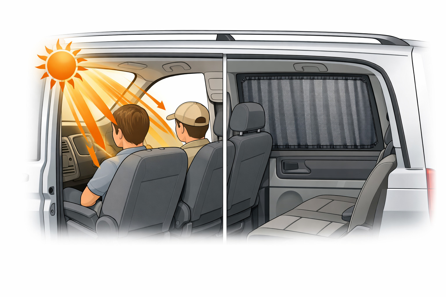 Pourquoi le soleil gêne les passagers arrière du Mercedes Vito et comment choisir des stores