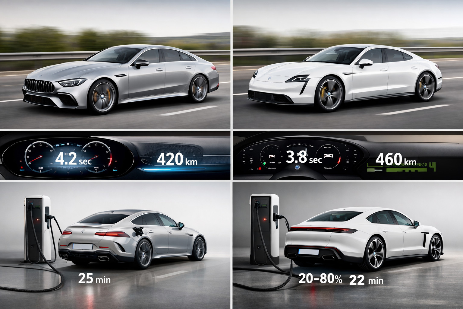 Mercedes-AMG GT 53 vs. Porsche Taycan 4S : autonomie, performances et recharge
