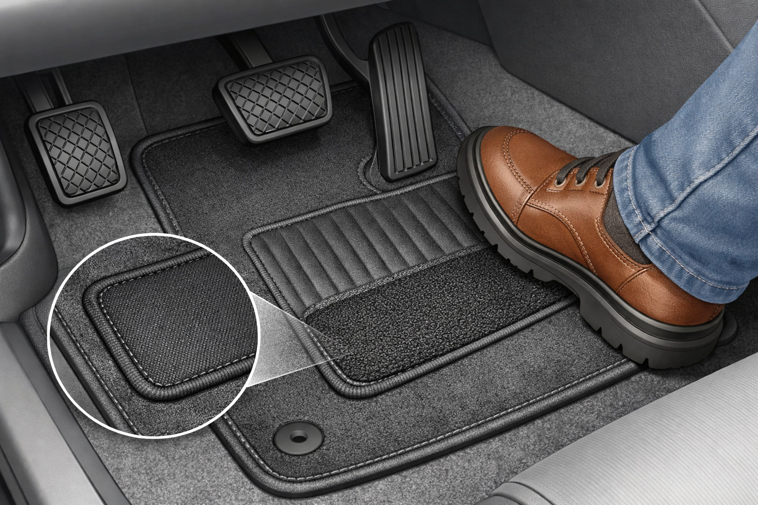Prolonger la durée de vie du tapis conducteur si les chaussures usent le coin près des pédales