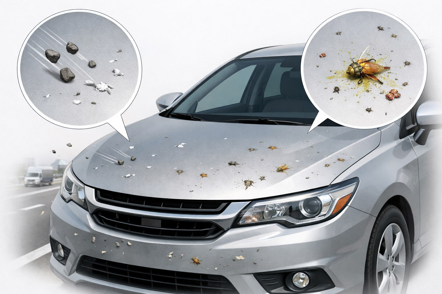 Que faire si le capot prend sans cesse des impacts et des insectes sur autoroute