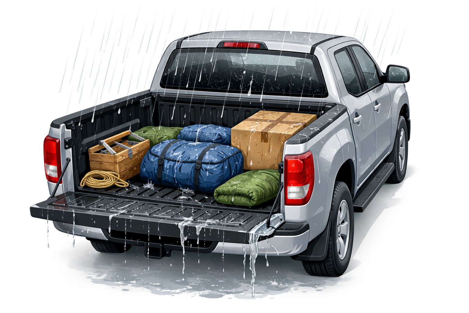 Que faire si la cargaison dans la benne du pickup prend l’eau et reste visible