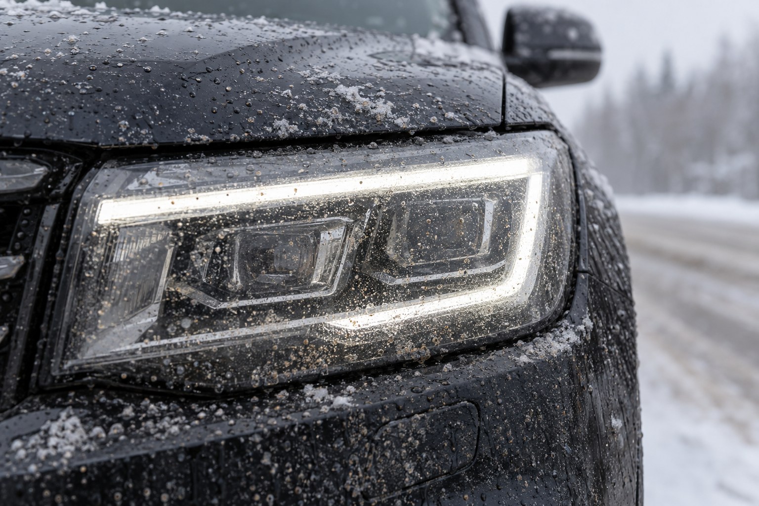 Phares LED et lentilles en hiver : sel, sable, produits—protéger l’optique