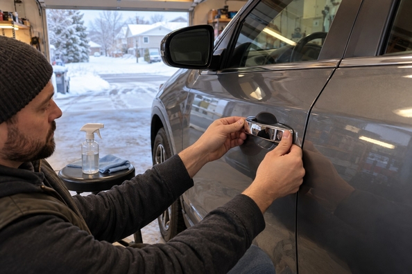Enjoliveur chromé de poignée gelé : ouvrir sans l’arracher et le refixer pour l’hiver