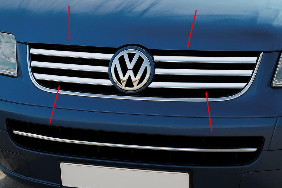Volkswagen T5 Multivan 2003–2010 Couvre-Calandre Chromés (6 pcs, Acier Inoxydable) Image