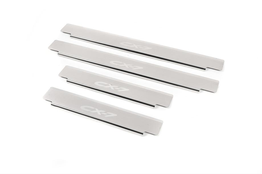 Mazda CX-7 2006-2012 Seuils de porte inox Nataniko (4 pcs, acier inoxydable) Premium - Bande 3M, 0.8 mm Image