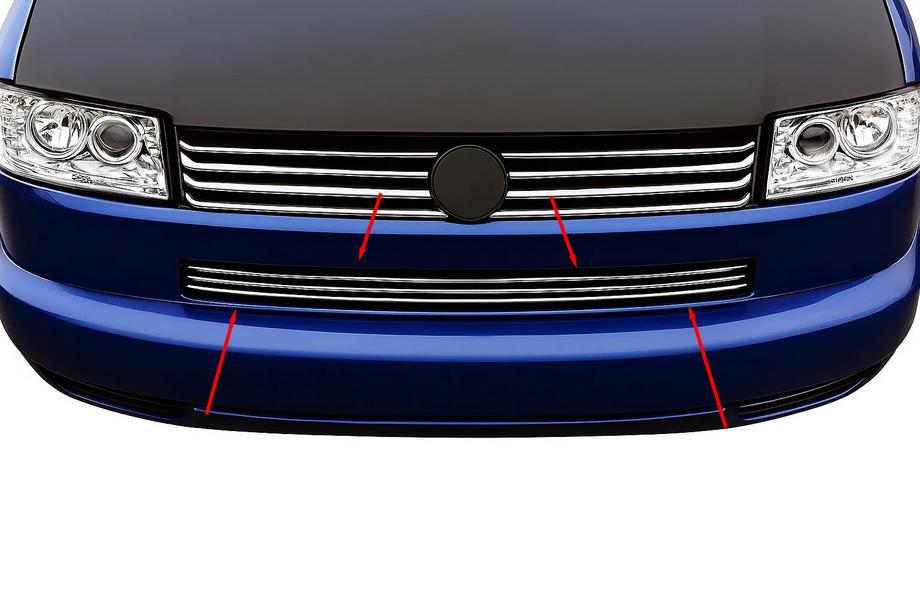 Volkswagen T4 Transporter 1990-2003 Inserts de calandre de pare-chocs Capot Droit (3 pcs, Inox) Photo 1