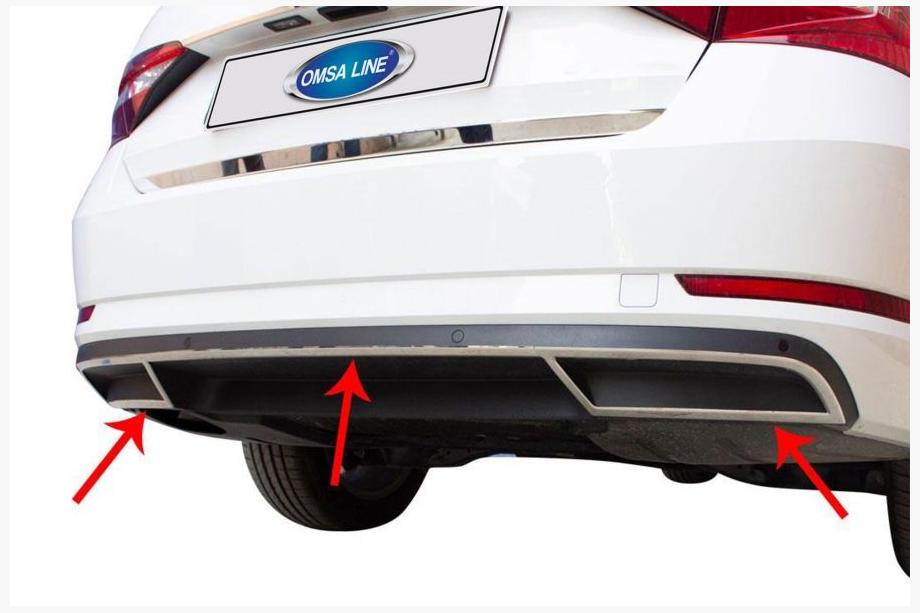 Skoda Superb 2015-2024 Protection d'extrémité de pare-chocs arrière OmsaLine (3 pcs, inox) Image