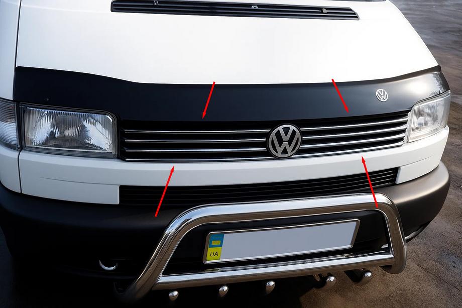 Volkswagen T4 Caravelle/Multivan 1990–2003 Couvre-Calandre Chromés Capot Droit (8 pcs, Inox) Photo 1