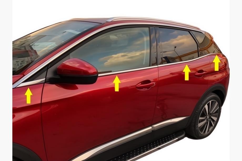 Peugeot 3008 2016-2023 Baguettes de vitres inférieures inox (8 pcs) Carmos - Acier Inoxydable Turc Image