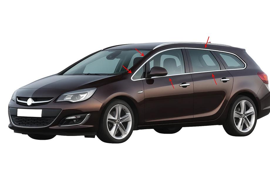 Opel Astra J 2009-2015 Ensemble complet de baguettes de vitres inox (Sport Tourer, 12 pièces) Photo 1