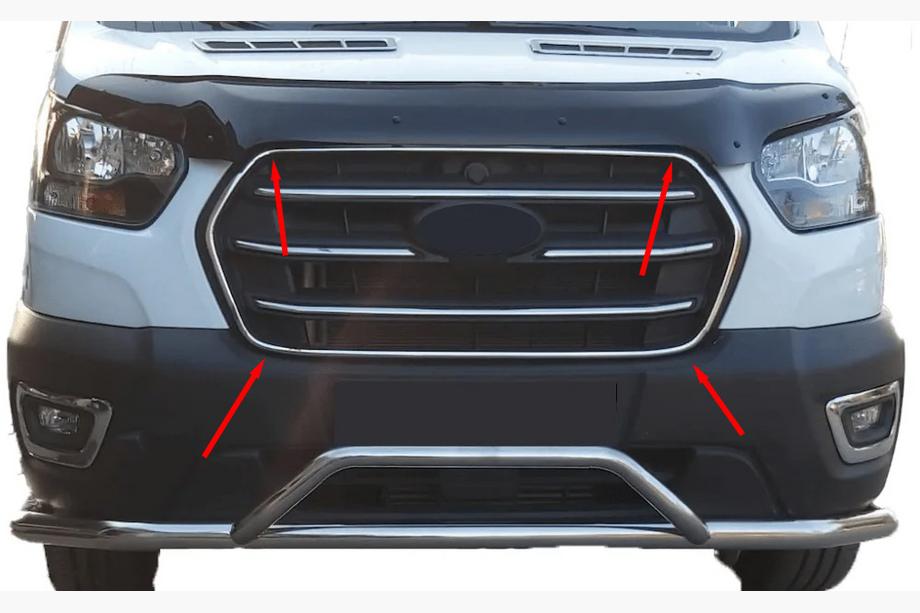 Ford Transit 2014- Entourage de Calandre Chromé (2019+, 4 pcs, Acier Inoxydable) Carmos - Acier Inoxydable Turc Image
