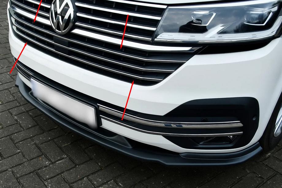 Volkswagen T6 2015-2024 Enjoliveurs de calandre chromés 2019+ (5 pcs, inox) Image