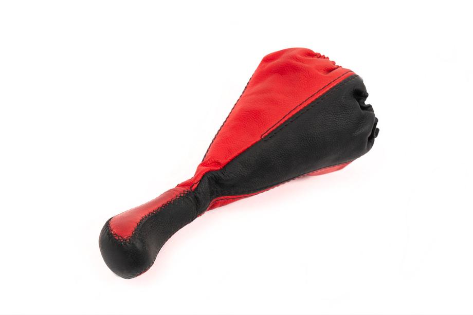 Soufflet de levier de vitesse universel avec pommeau (rouge, cuir) Image