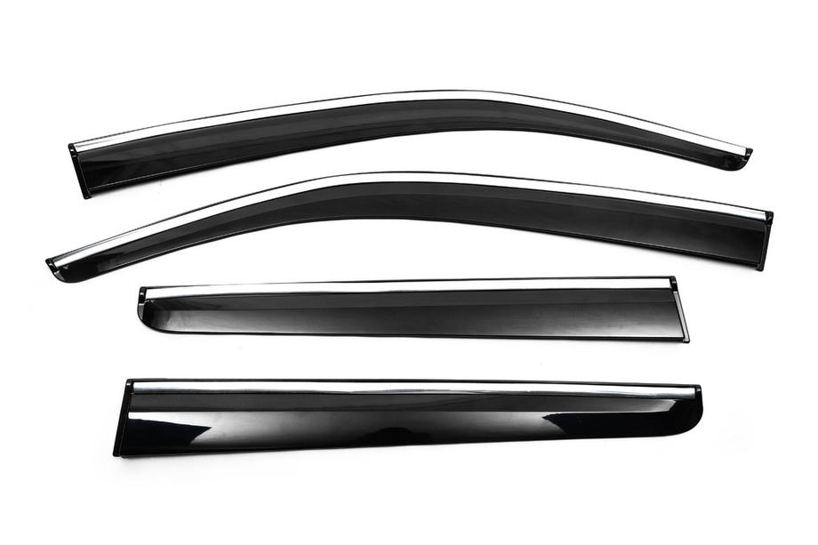 Volkswagen Amarok 2010-2022 Déflecteurs de Vitres avec Moulure Chromée (4 pcs, Sunplex Chrome) Image
