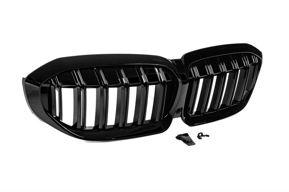 BMW 3 Series G20/G21 2018- Grilles de calandre M-Look V2 (2018-2022, Noir Brillant) Sans emplacement pour caméra Photo 9