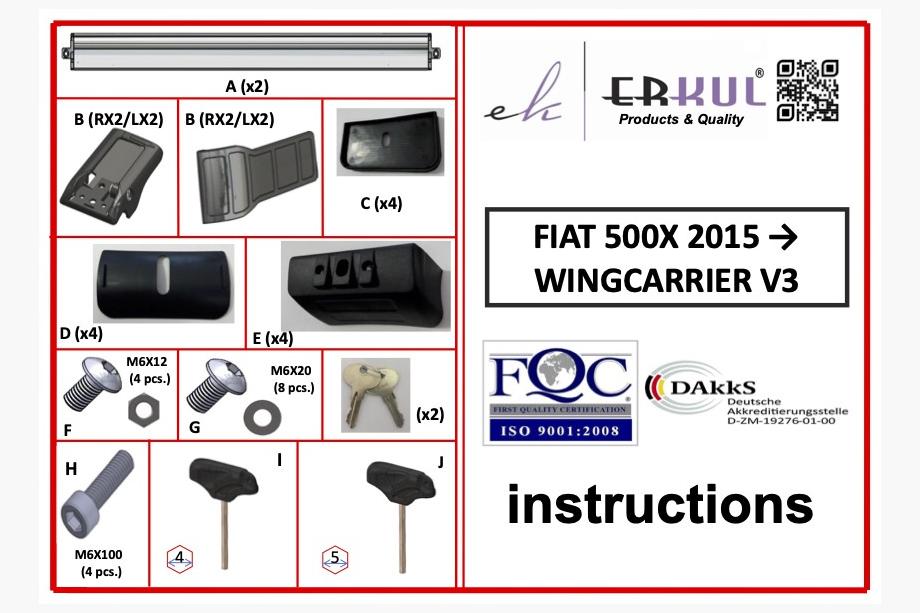 Fiat 500X 2014-2024 Barres de toit pour barres de toit intégrées verrouillables Wingbar V3 (2 pcs) Photo 6