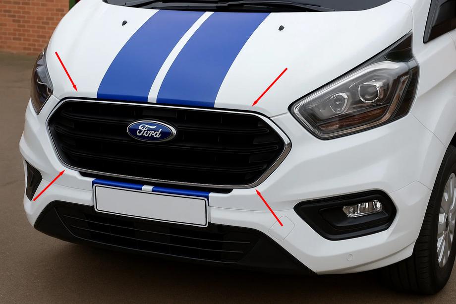 Ford Custom 2013-2022 Couvre-grille de pare-chocs 2018+ (4 pcs, inox) Image