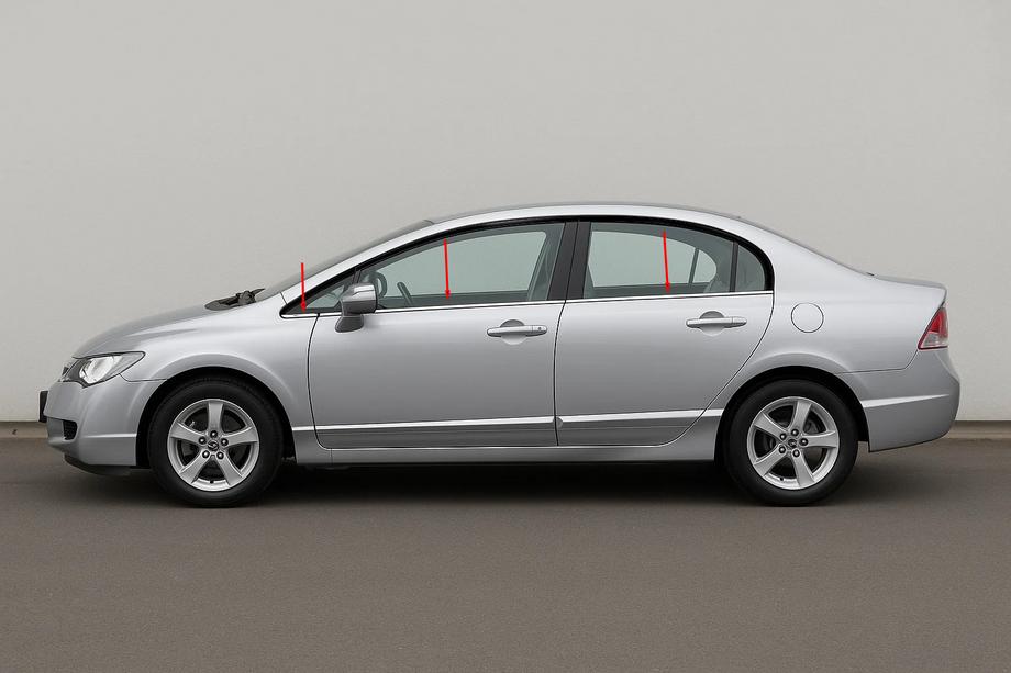 Honda Civic Sedan VIII 2006-2011 Baguettes inférieures de vitres inox (6 pcs) OmsaLine - Inox Italien Image