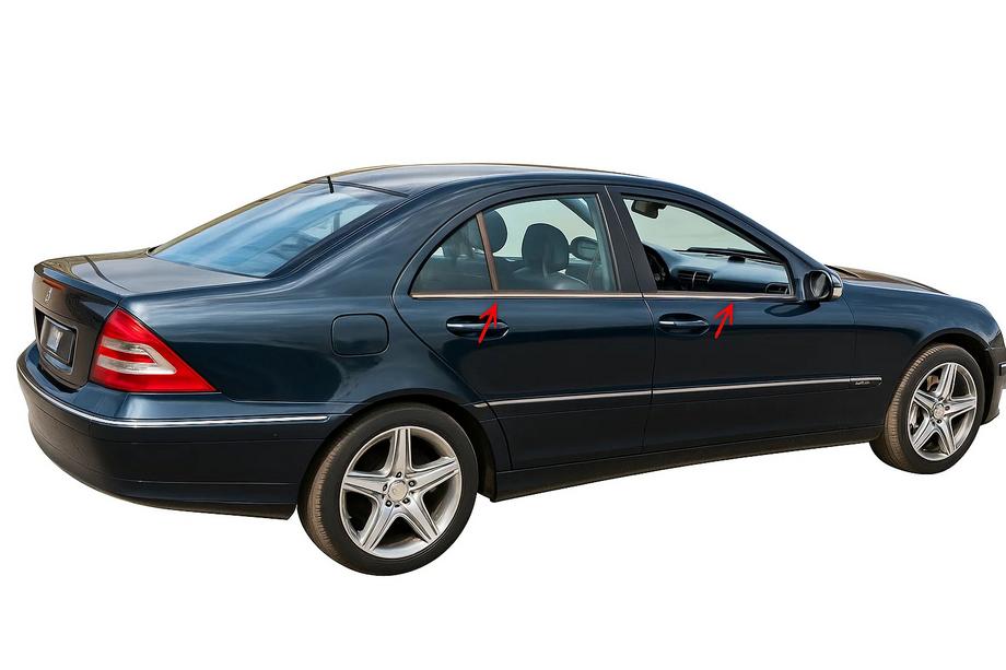 Mercedes C-class W203 2000-2007 Encadrement de Vitres Acier Inoxydable 4 pcs, Berline, Carmos - Acier Turc Image